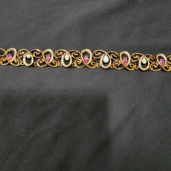 Necklace and bracelet 18k yg on SS with opal and pink sapphires 17" & 7 25" - Picture 7 of 8